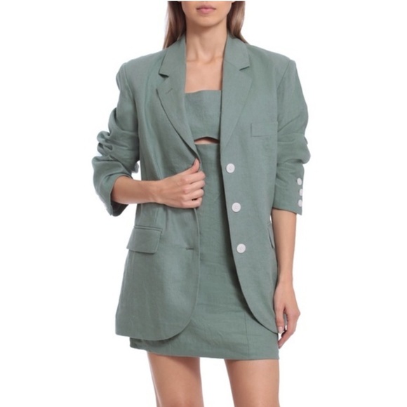 Avec Les Filles Dresses & Skirts - AVEC LES FILLES Sage Green Linen Matching Dress & Blazer Set 2 Pieces SZ XS NEW